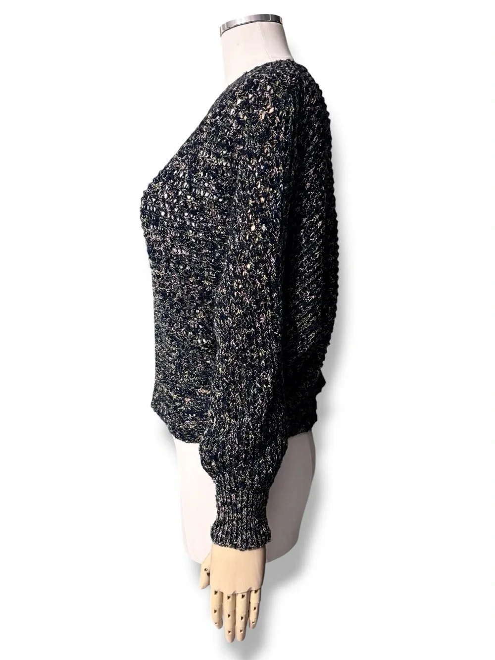 FREE PEOPLE Linen Blend Confetti Knit Boat Neck Off-The-Shoulder Crop Sweater